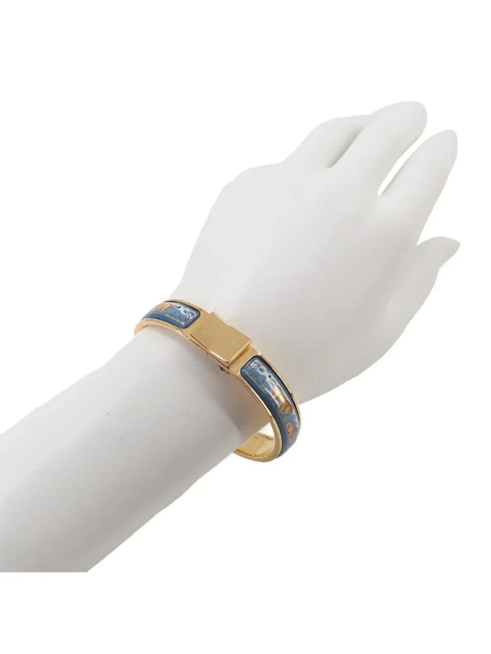 Hermes Roemaille PM Bangle Bracelet Blue Multicolor Gold Lion Email PM